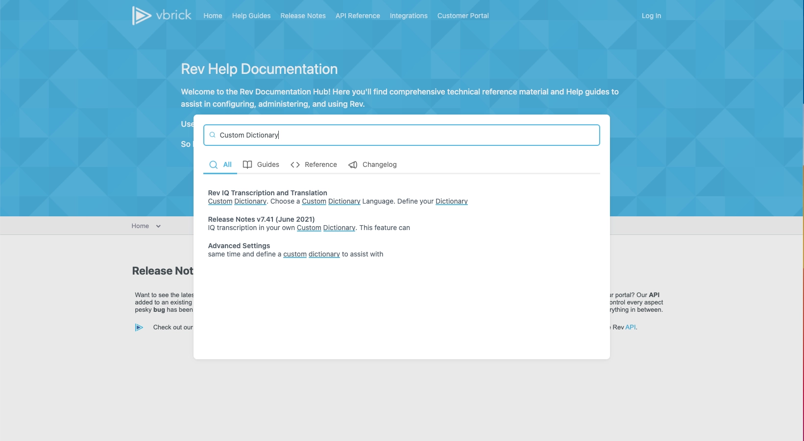 Rev Help Documentation Screenshot